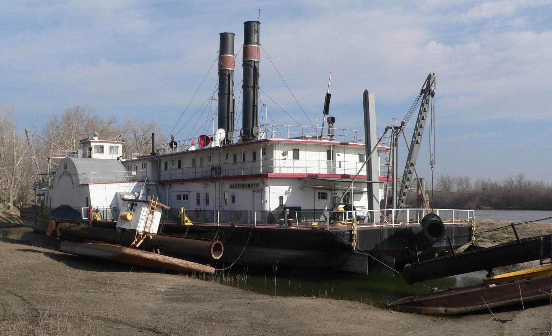 The Captain Meriwether Lewis, a 1931 side-wheel steam dredge dry-berthed at Brownville, Nebraska