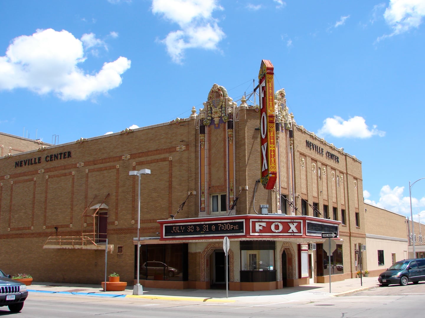 Fox Theater 1929 movie palace facade now Neville Center for Performing Arts in North Platte, Nebraska