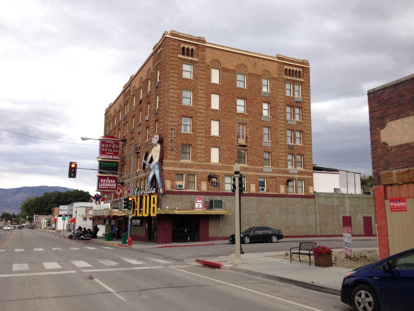 Exterior of the Hotel Nevada & Gambling Hall along U.S. Route 50 in downtown Ely, Nevada