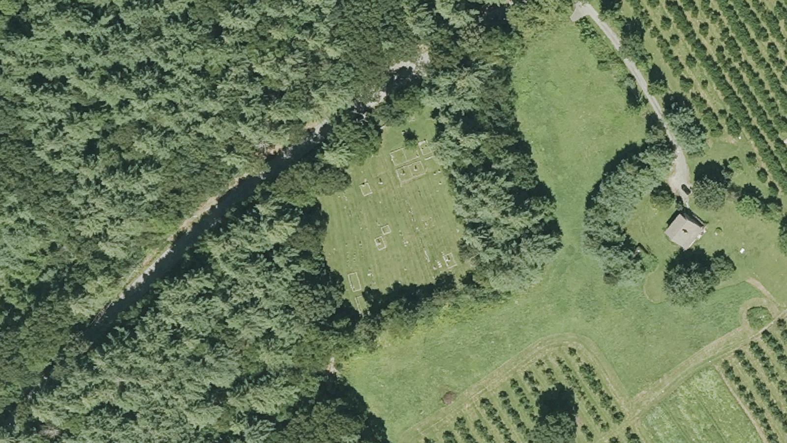 Aerial survey view of Pine Hill Cemetery (Blood Cemetery)