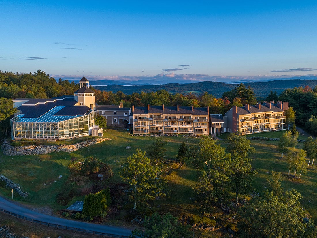 Exterior view of Steele Hill Resort on Steele Hill Road, Sanbornton NH, with Lakes Region landscape