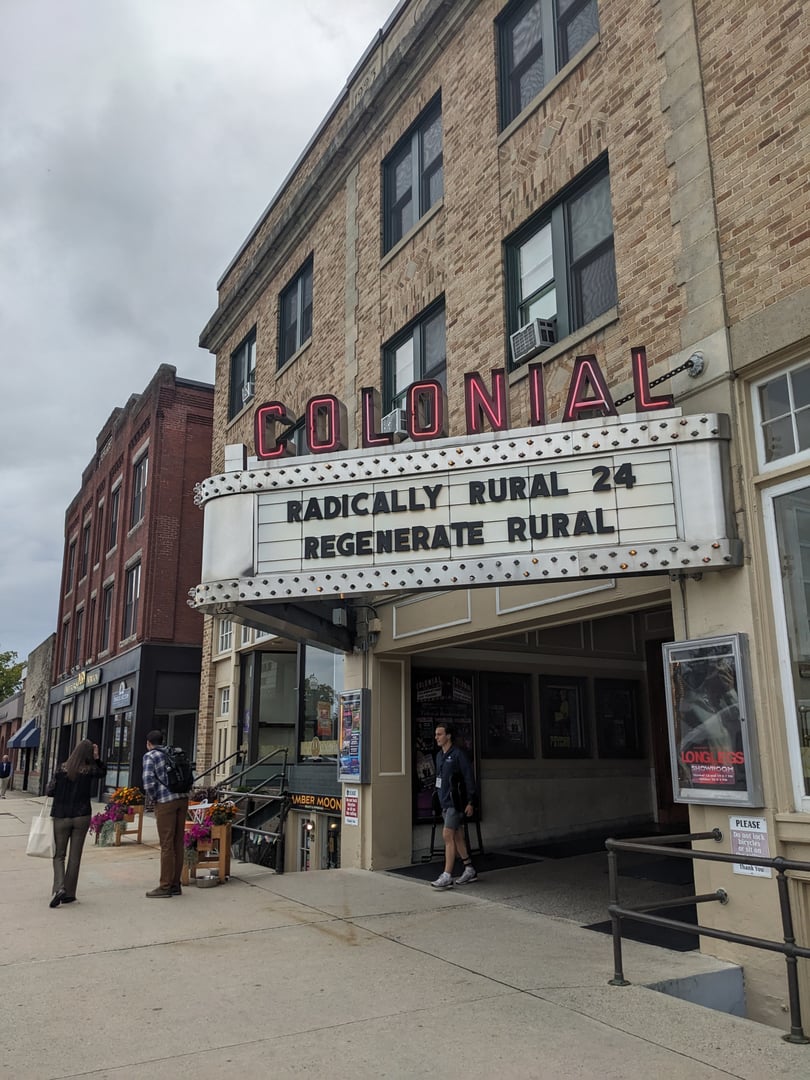 The marquee and facade of the Colonial Theatre at 95 Main Street in downtown Keene, New Hampshire