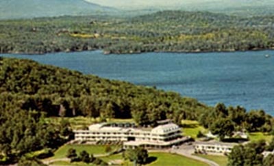 Winnipesaukee Marketplace building and 1917 elevated footbridge at Weirs Beach