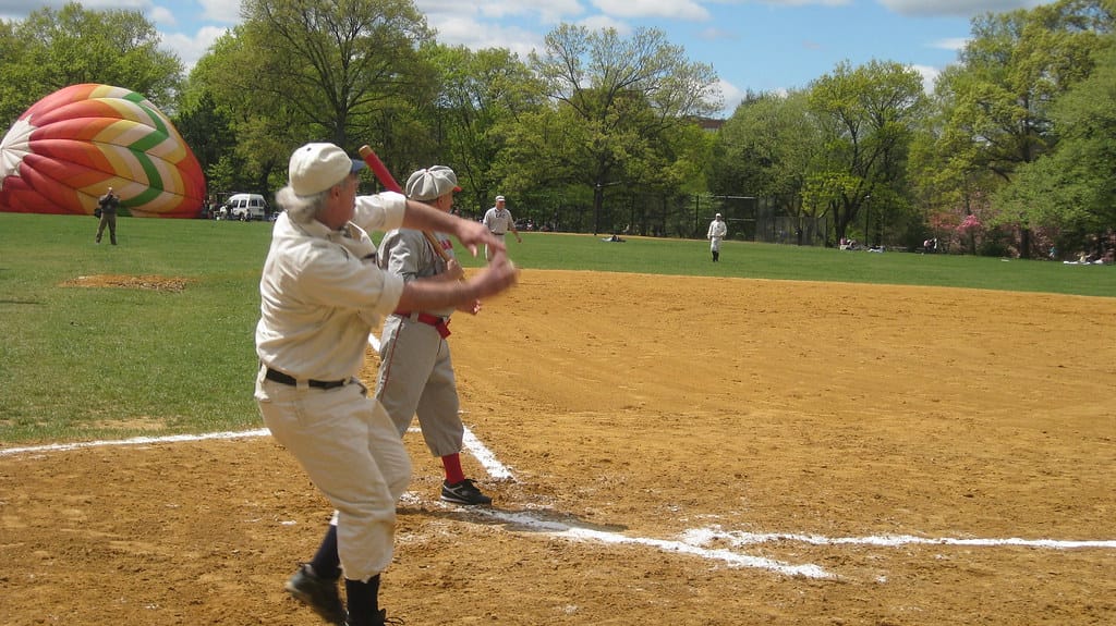 Vintage Baseball Game played at the Cherry Blossom Festival at Branch Brook Park in Newark, NJ
