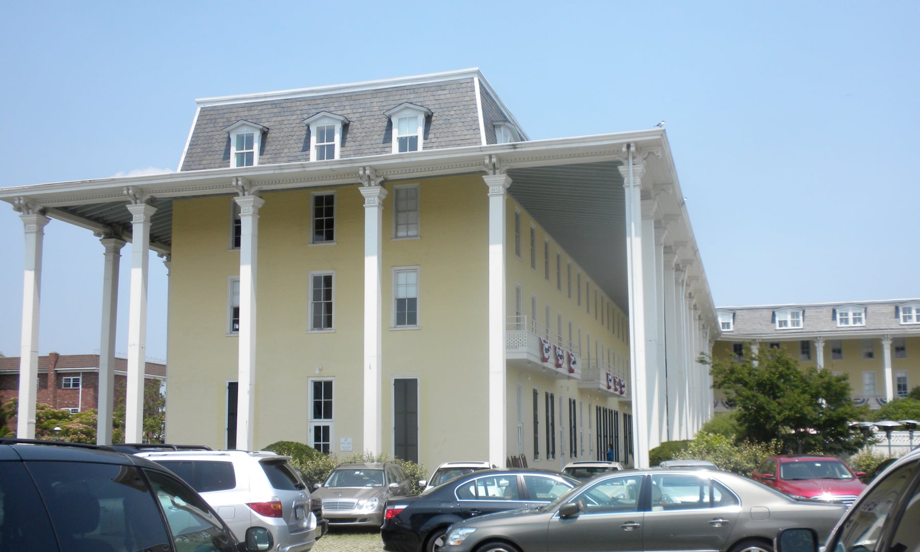 Congress Hall hotel facade in Cape May, New Jersey — 1879 brick construction