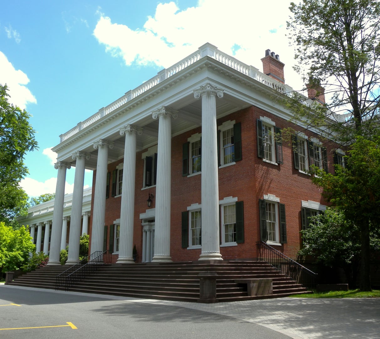 Mead Hall at Drew University in Madison, New Jersey — an 1833 Greek Revival mansion photographed from the campus grounds