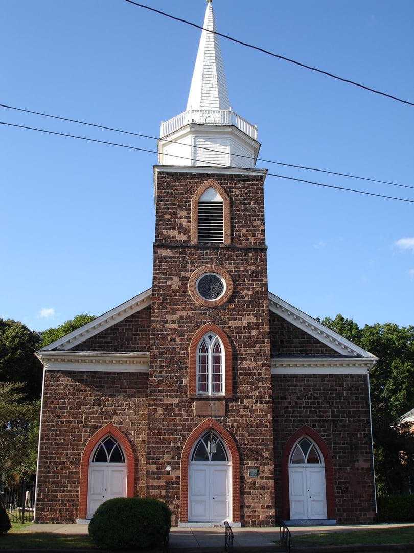 The 1791 stone First Reformed Dutch Church on the Green in Hackensack, New Jersey