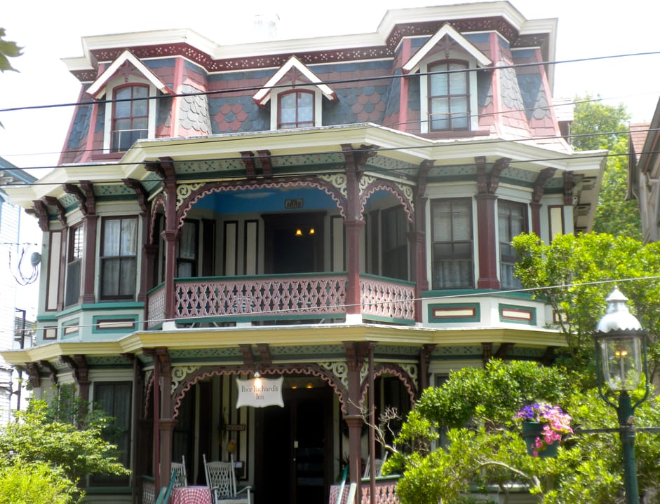 George Hildreth House, 17 Jackson St., Cape May, New Jersey.  in the Cape May Historic District an NHL since 1976.  The HD is noted for its concentration of Victorian architecture.  This house represents a concentration within a concentration.  Numbers 17, 19, qnd 20 Jackson Street are all notable e