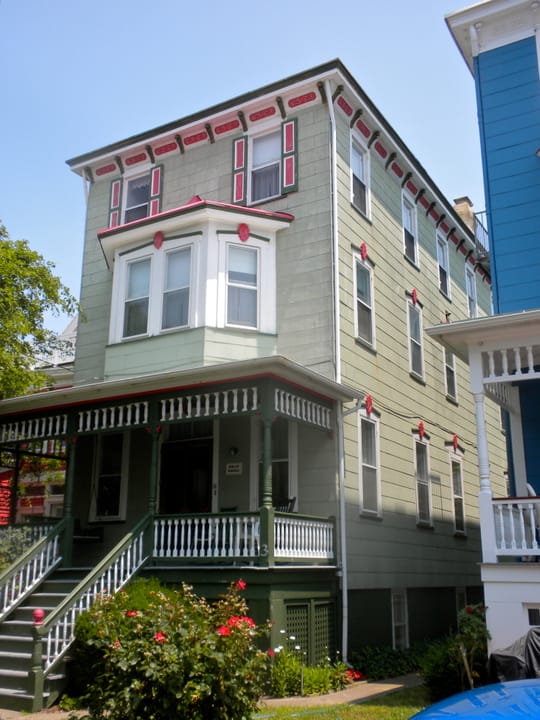 Atlantic Terrace House, now known as the Holly House, 20 Jackson Street, Cape May, New Jersey.  In the Cape May Historic District, an NHL since 1976.  Note neighbors 17 and 19 are also exceptional examples of Victorian architecture.