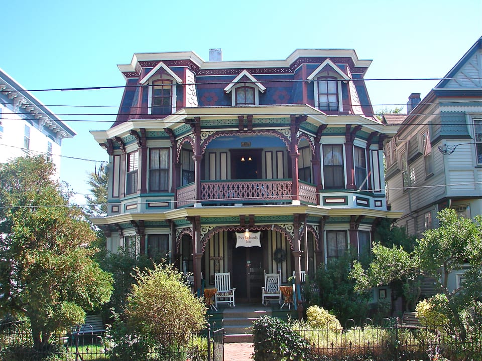 George Hildreth House at 17 Jackson St. Built 1882. In Cape May Historic District , a US Historic Landmark District in Cape May (city), Cape May County, New Jersey.