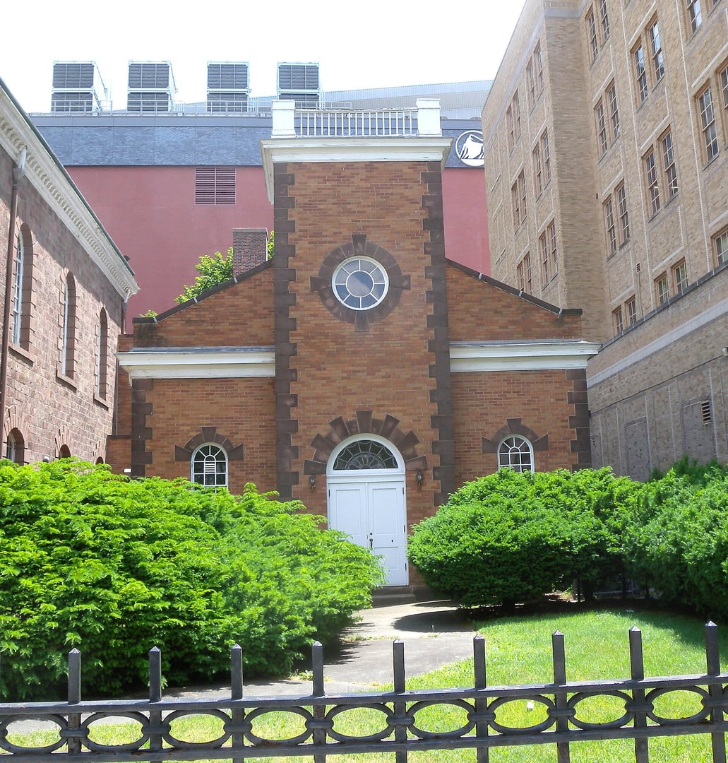 Old First Presbyterian Church at 820 Broad Street, Newark, New Jersey — 1787 Georgian Colonial sanctuary with 204-foot steeple in the Four Corners Historic District