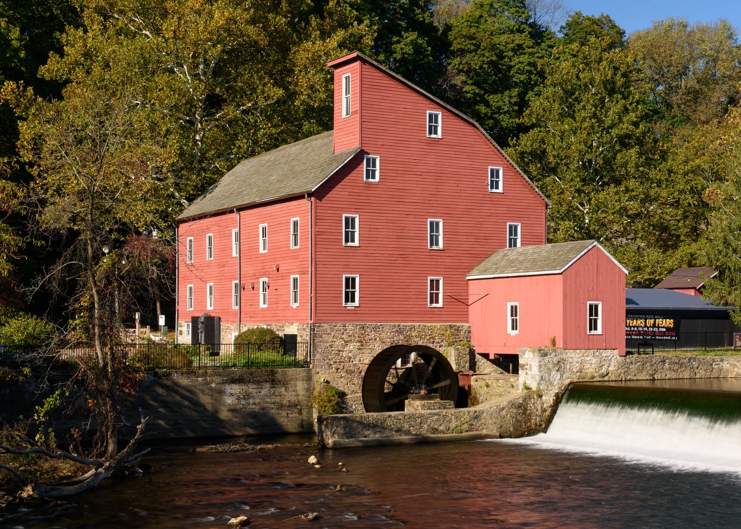 Red Mill Museum Village historic red grist mill on Raritan River, Clinton New Jersey