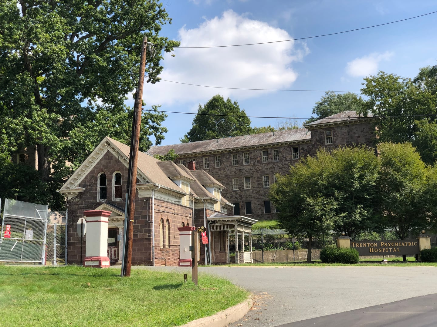 The west entrance to Trenton Psychiatric Hospital in Trenton, Mercer County, New Jersey