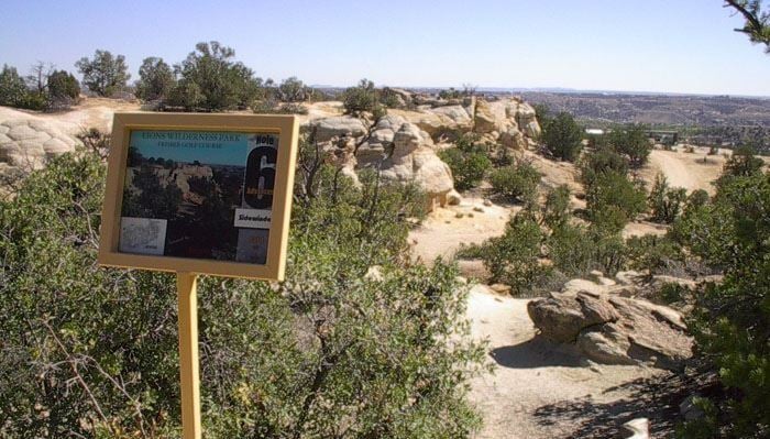 Sandstone terrain and hiking trails at Lions Wilderness Park in Farmington, New Mexico