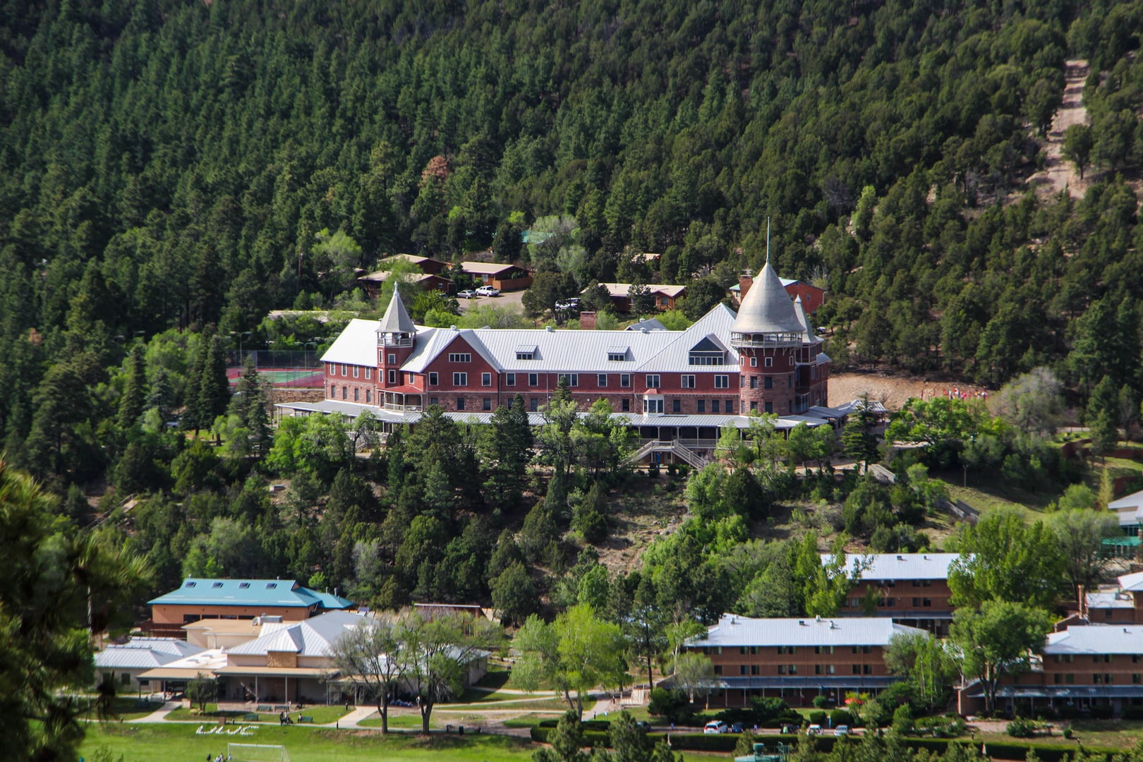 The historic 1886 Montezuma Castle hotel building, now part of UWC-USA campus near Las Vegas, New Mexico