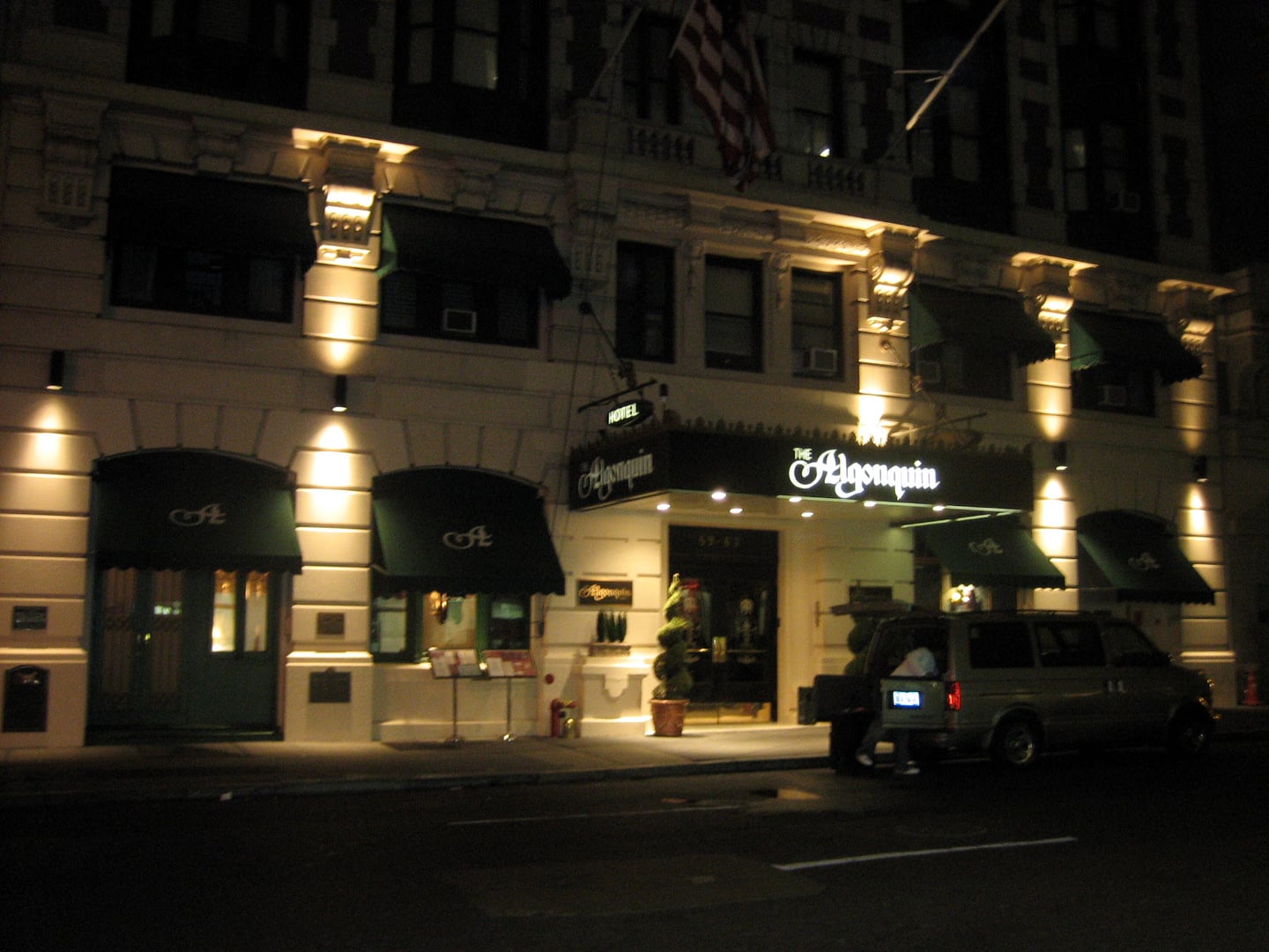 Exterior of the Algonquin Hotel at night, 59 West 44th Street, Midtown Manhattan
