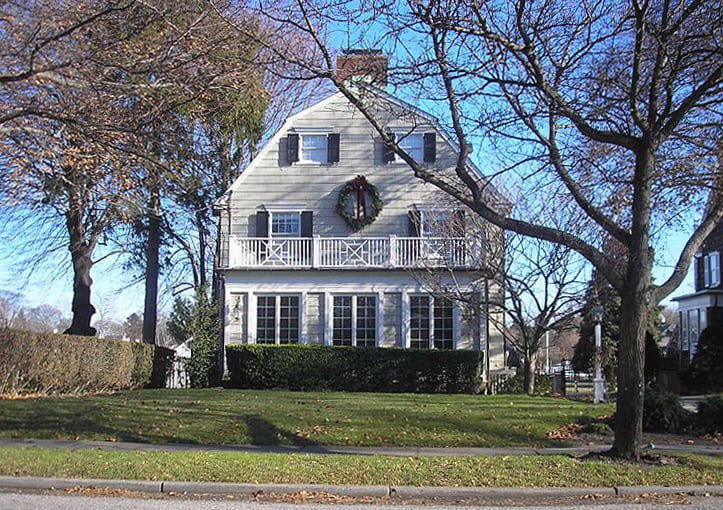 Dutch Colonial house at 108 Ocean Avenue (originally 112) in Amityville, New York, site of the 1974 DeFeo murders and the Amityville Horror story