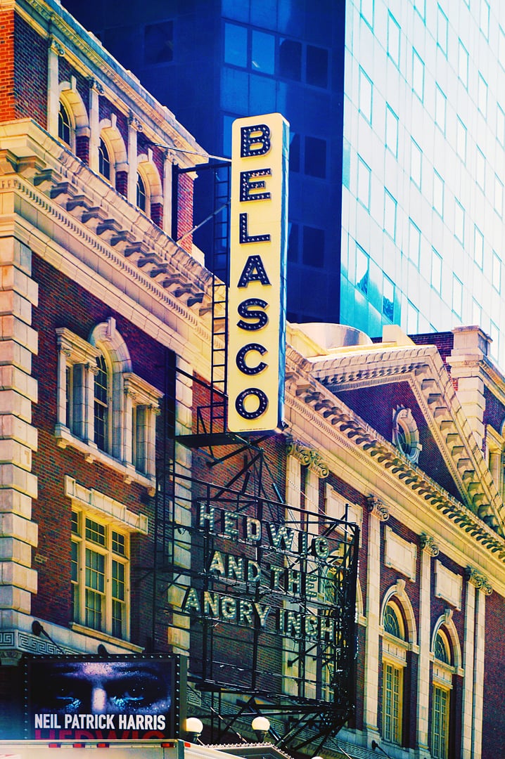 Brick Stuyvesant-era facade of the Belasco Theatre at 111 West 44th Street in Manhattan's Theater District