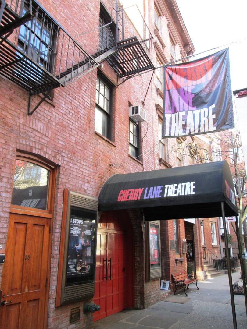 Exterior of Cherry Lane Theatre at 38 Commerce Street in the West Village, viewed from the east