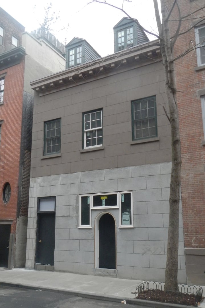 Exterior of 86 Bedford Street in the West Village, the site of the former Chumley's speakeasy, on a cloudy morning