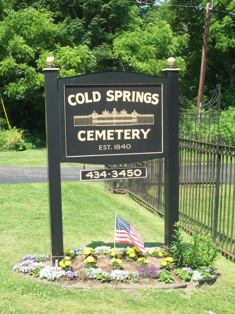 Entrance sign at Cold Springs Cemetery, Lockport, New York