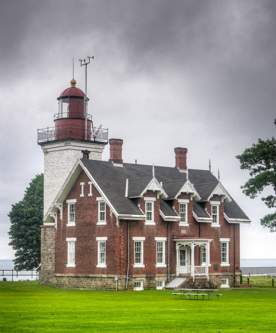 Dunkirk Light at Point Gratiot — 61-foot 1875 rubblestone lighthouse tower on Lake Erie, Chautauqua County NY