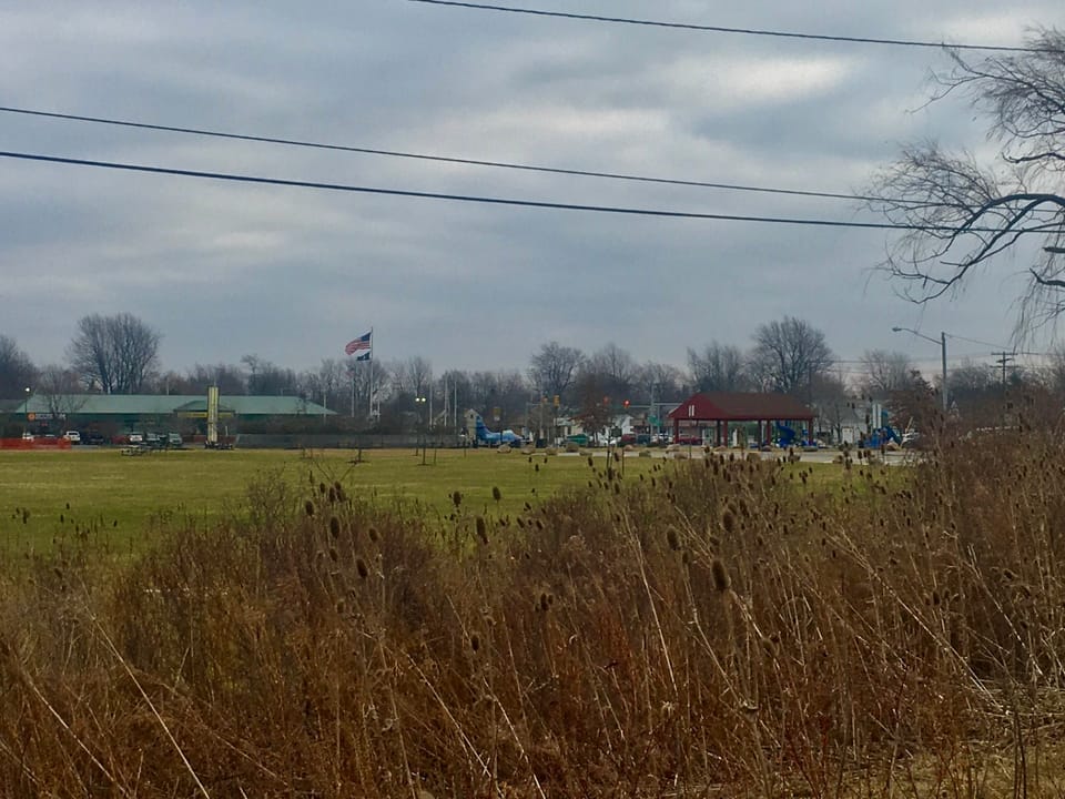 The Town of Tonawanda Veterans Memorial as seen from the Tonawanda Rail Trail just north of Brighton Road, Tonawanda, New York, 15th January 2020.