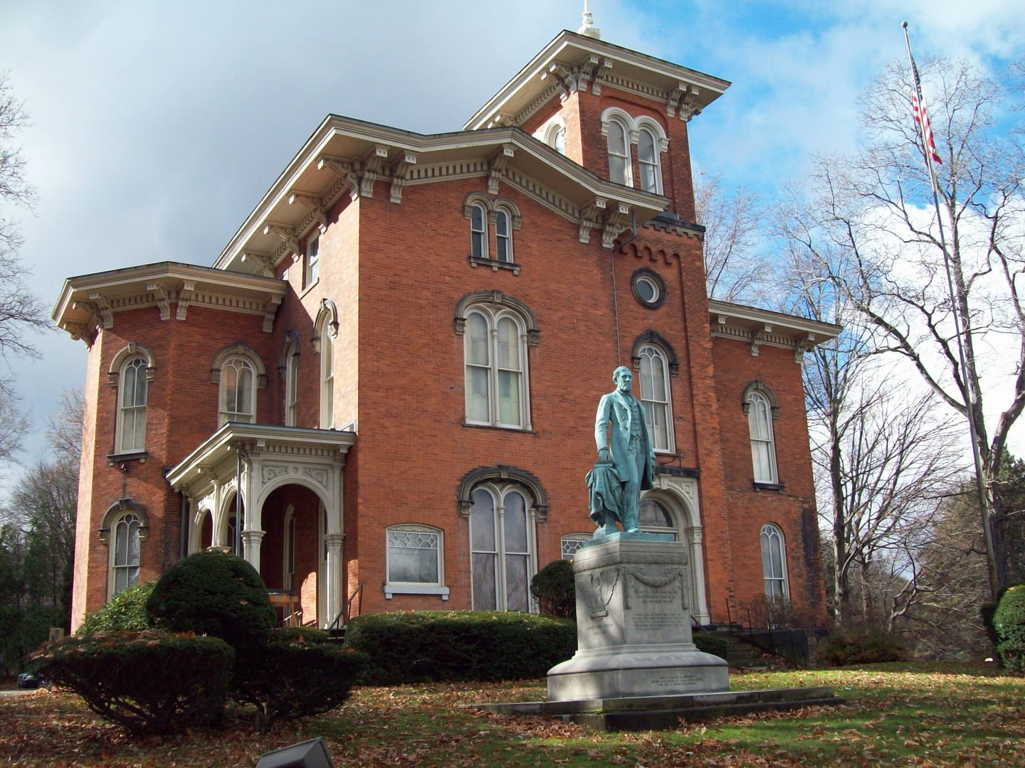 The Gov. Reuben Fenton Mansion, an 1863 Italianate villa with a four-story tower, home of the Fenton History Center in Jamestown, NY