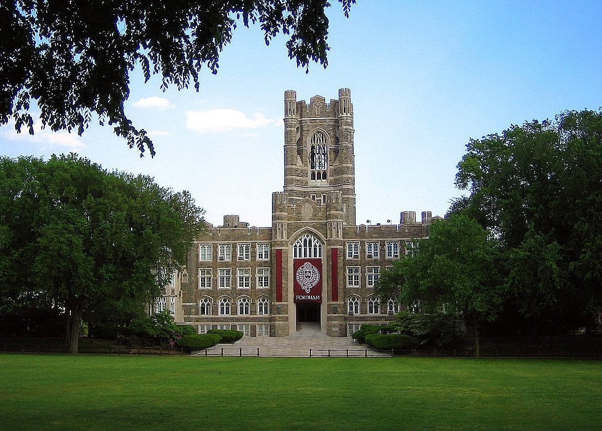 Keating Hall, the Gothic central building of Fordham University's Rose Hill campus in the Bronx