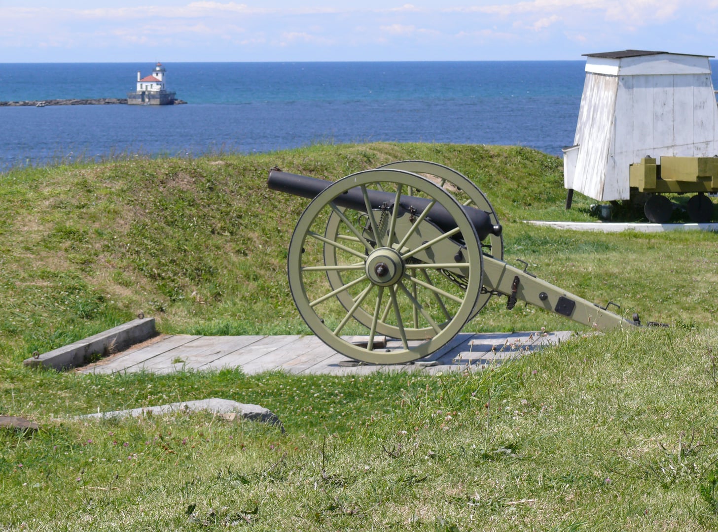 Earthwork ramparts of Fort Ontario overlooking Lake Ontario in Oswego, New York