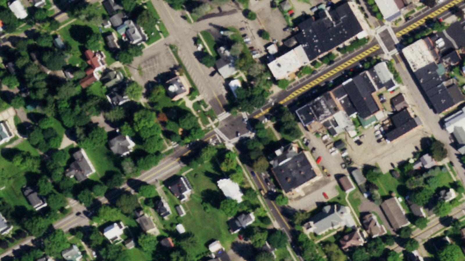 Aerial survey view of Hencoop Schoolhouse and Cemetery
