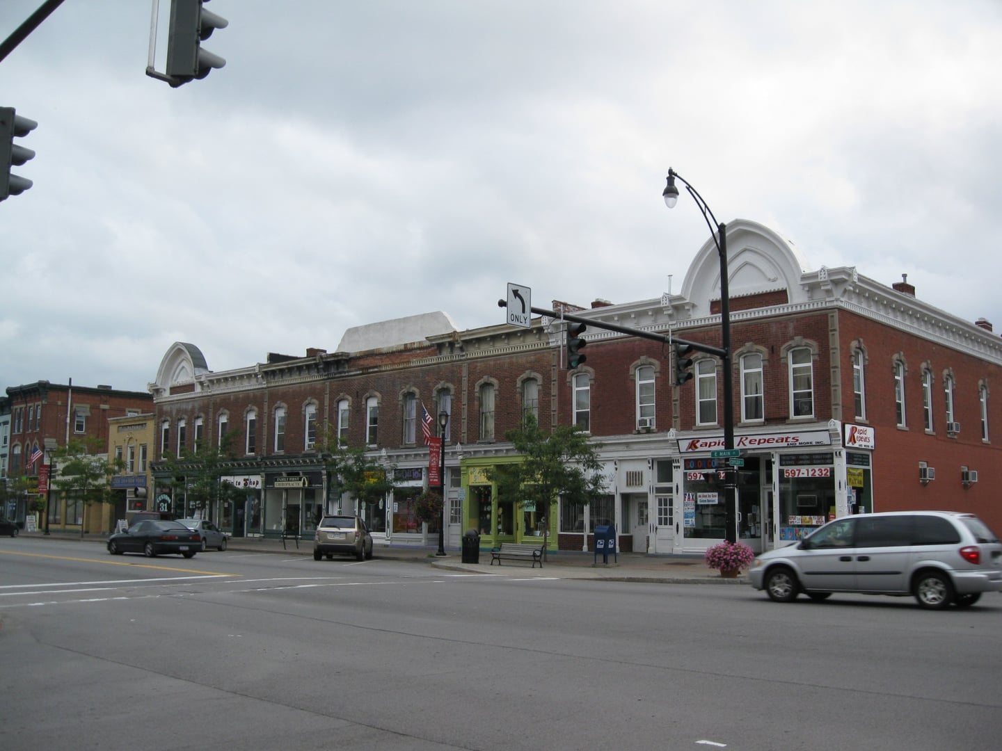 Historic brick commercial streetscape in the East Main Street Historic District of Palmyra, New York