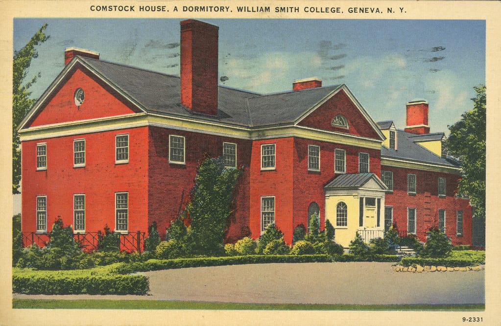 =====<i>Description Information</i>=====
<b>Postcard title</b>: Comstock House Dormitory, William Smith College, Geneva, New York-Front.

<b>Publisher</b>: W.M. Jubb Co. Inc. (1908-1960). A publisher of view-cards that mostly depicted scenes from western New York State. They were were produced in a 