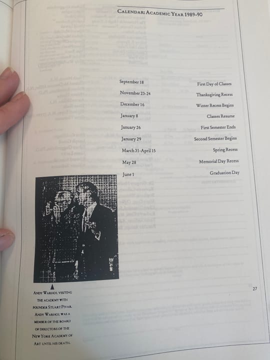 Page from 1989-1990 course catalogue