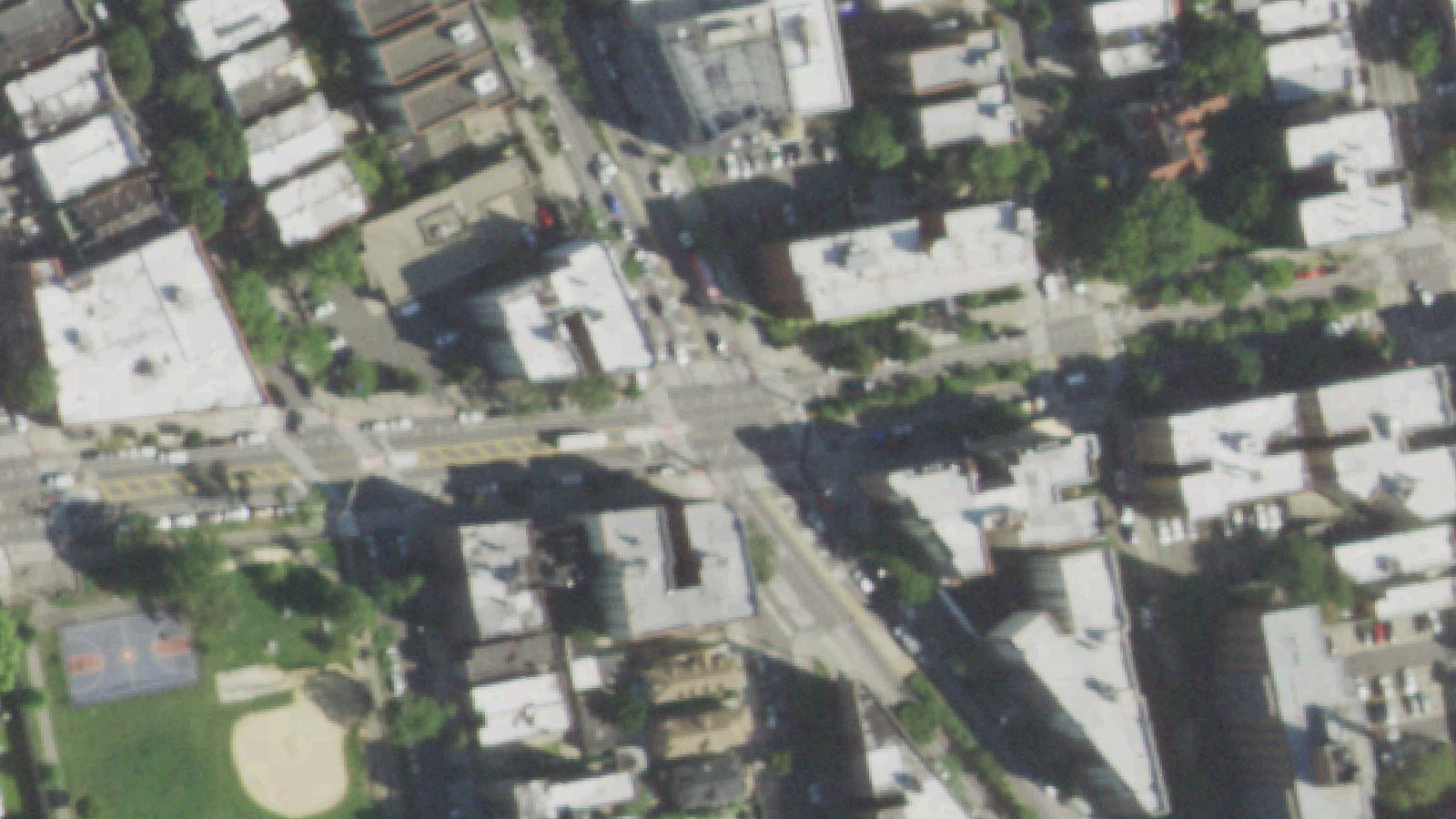 Aerial survey view of Joseph Rodman Drake Park and Enslaved People's Burial Ground