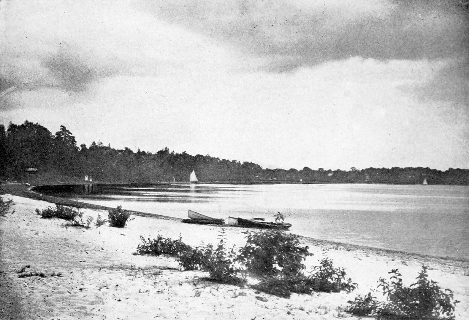 Historic 1901 view of the North Beach at Lake Ronkonkoma, a kettle pond on Long Island, New York