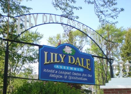 Entrance gate to the Lily Dale Assembly spiritualist community in Lily Dale, New York