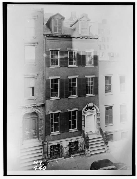 Merchant's House Museum facade at 29 East 4th Street in NoHo, Manhattan — 1832 Federal-style brick home