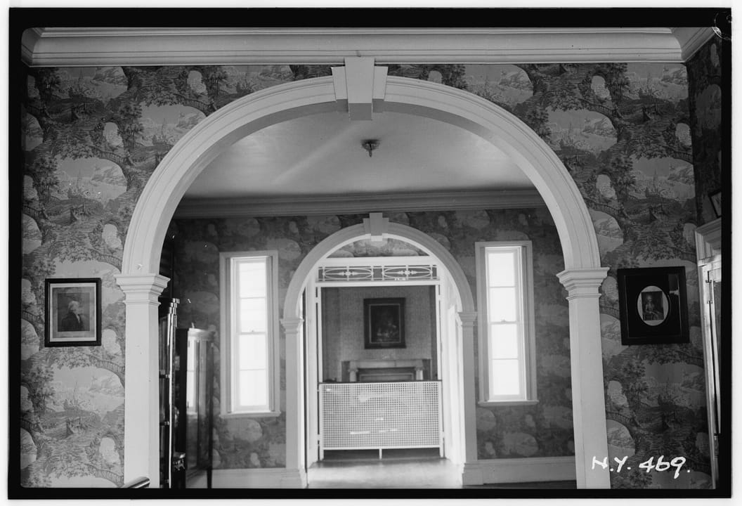 Historic American Buildings Survey photo, September 10 1936: the entrance hall looking into the octagonal room at Morris-Jumel Mansion