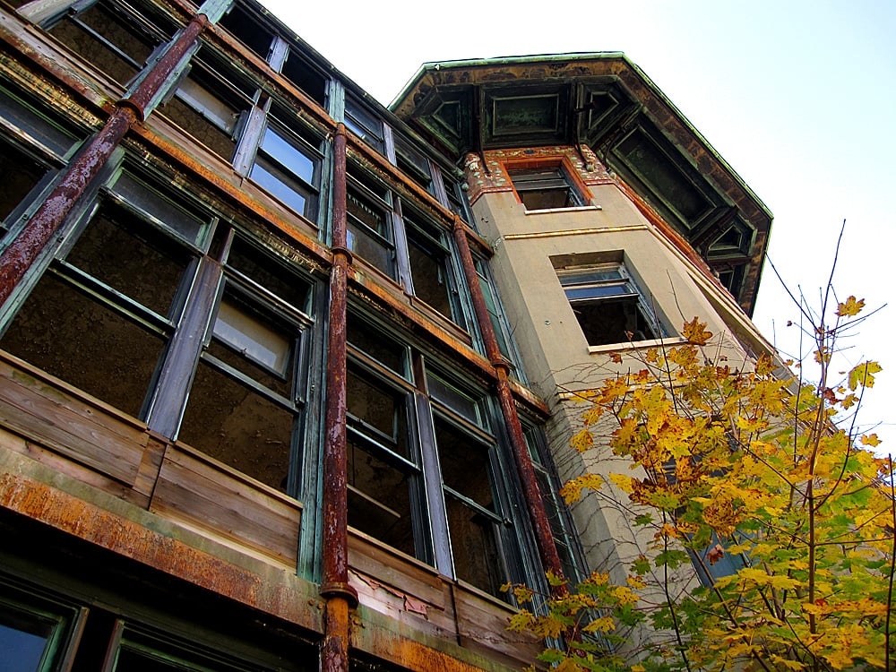 Ruins of the historic Sea View Hospital tuberculosis complex on Staten Island, New York, a 1913 city sanatorium now partially abandoned