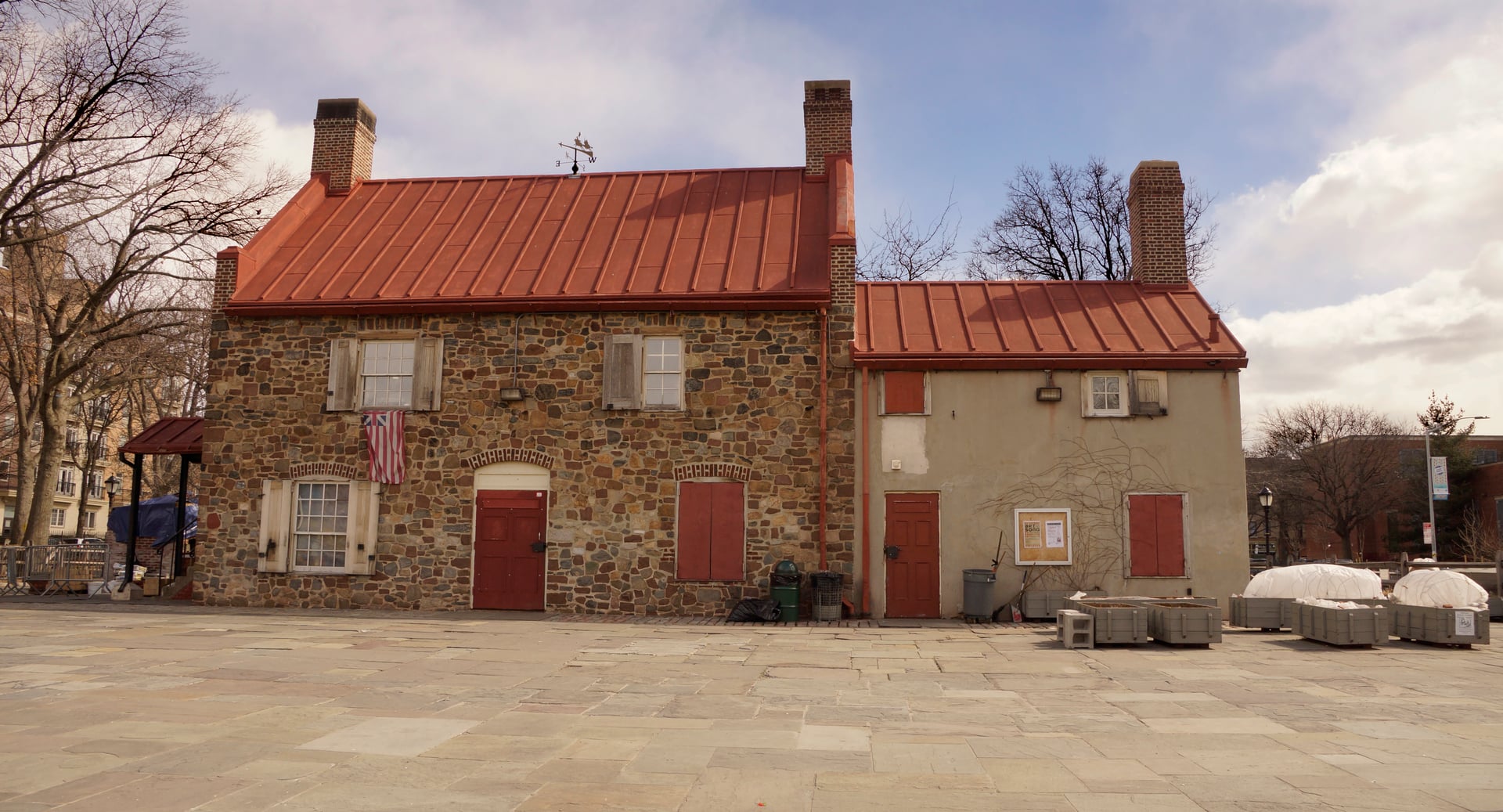 Exterior of the Old Stone House (Vechte-Cortelyou House reconstruction) at 336 3rd Street, Park Slope Brooklyn, photographed in 2017.