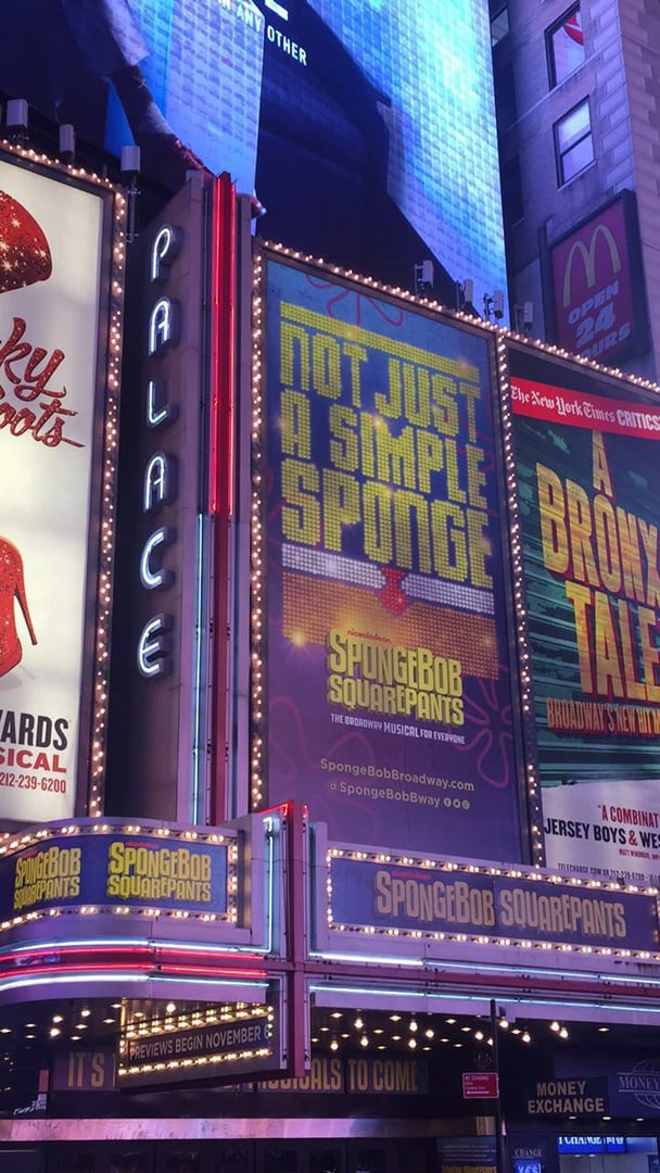 The Palace Theatre marquee and facade at 1564 Broadway in Times Square, Manhattan, photographed in 2017