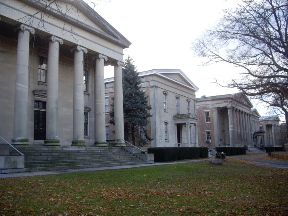 Temple Row Greek Revival buildings at Sailors Snug Harbor on Staten Island New York