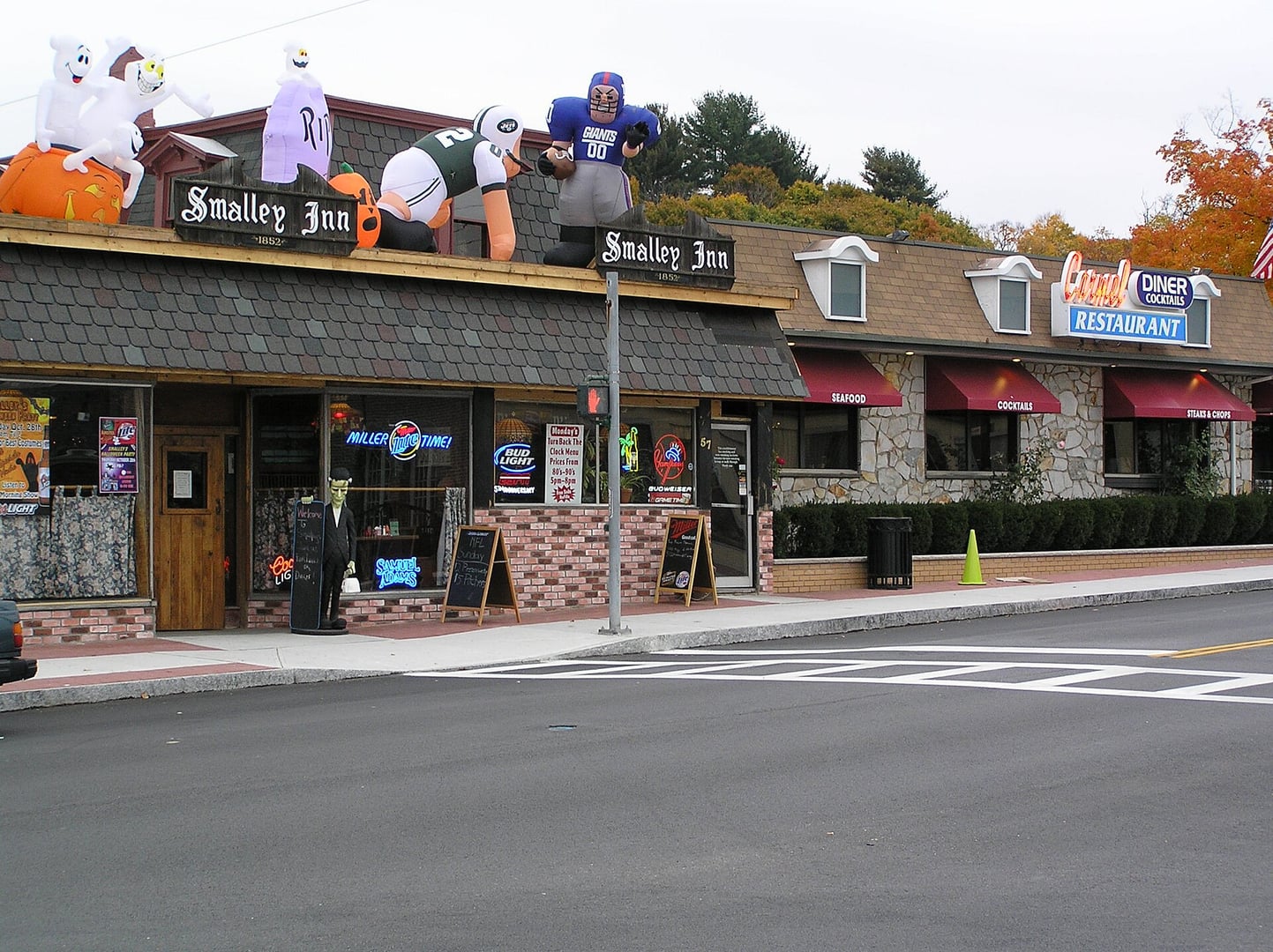 Exterior of the historic Smalley's Inn building on Route 52 in Carmel, New York, overlooking Lake Gleneida in Putnam County