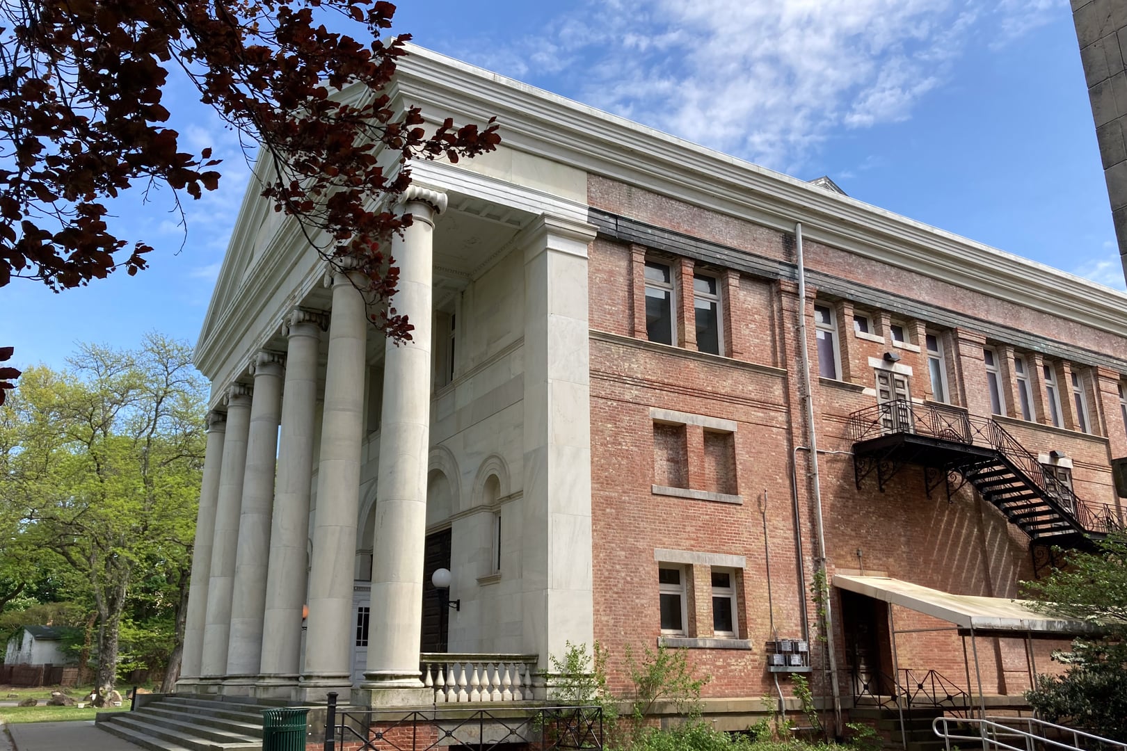 Greek Revival facade of the Snug Harbor Music Hall, Staten Island, New York
