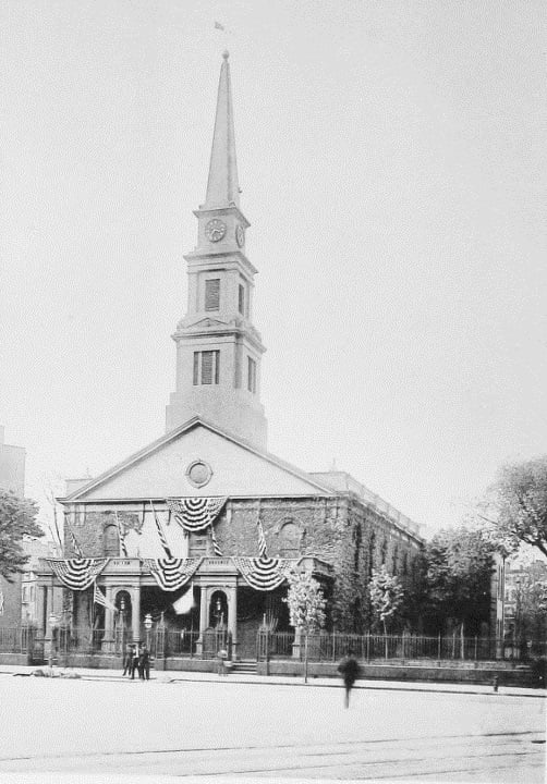 Exterior of St. Mark's Church-in-the-Bowery, Manhattan, an 1799 Federal-style Episcopal church