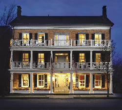 Aurora Inn at night in Aurora New York, 1833 historic Cayuga Lake village inn