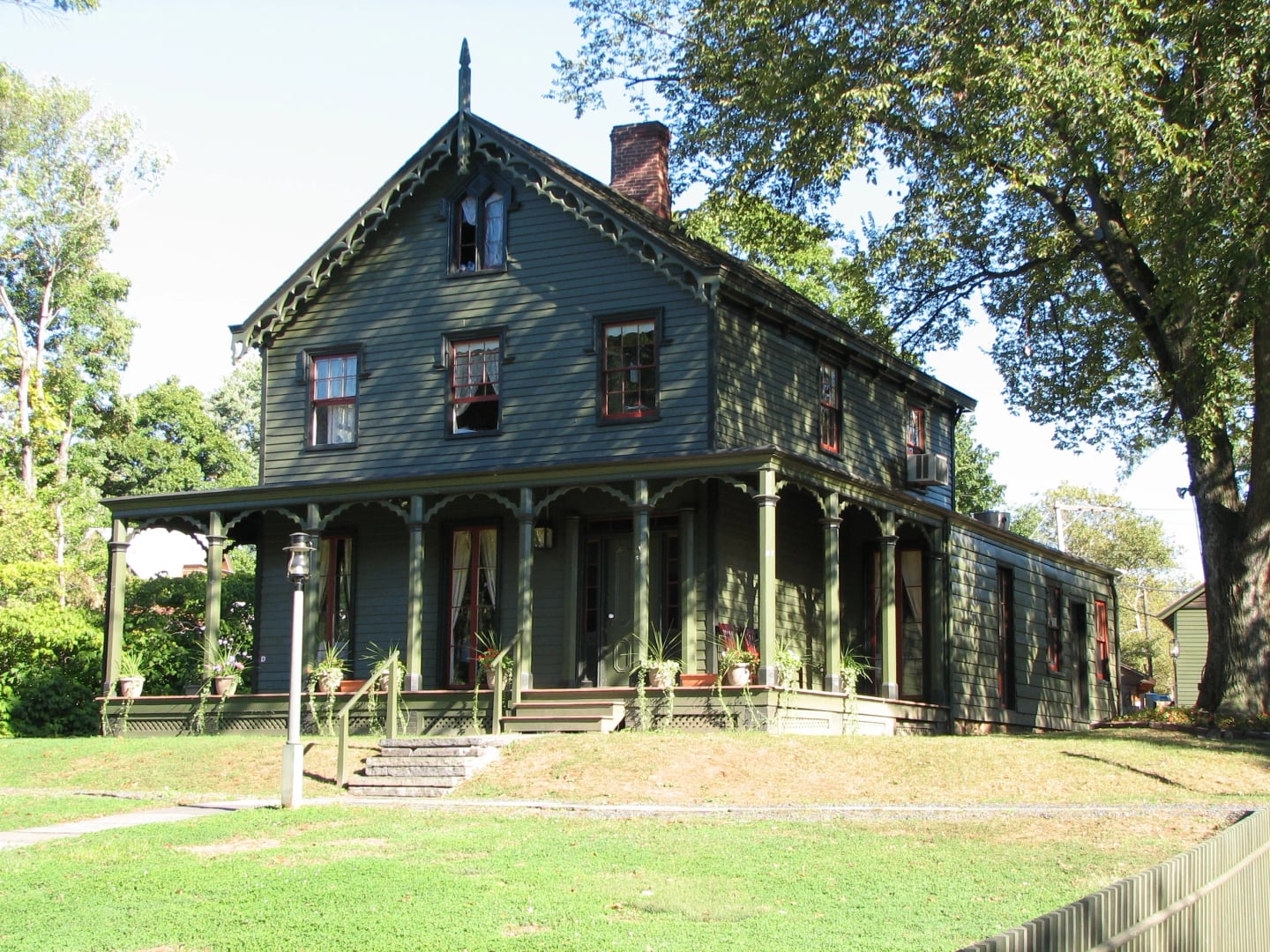 The Parsonage at Historic Richmond Town on Staten Island, the 1855 Carpenter Gothic building once home to a restaurant, photographed at the living-history village