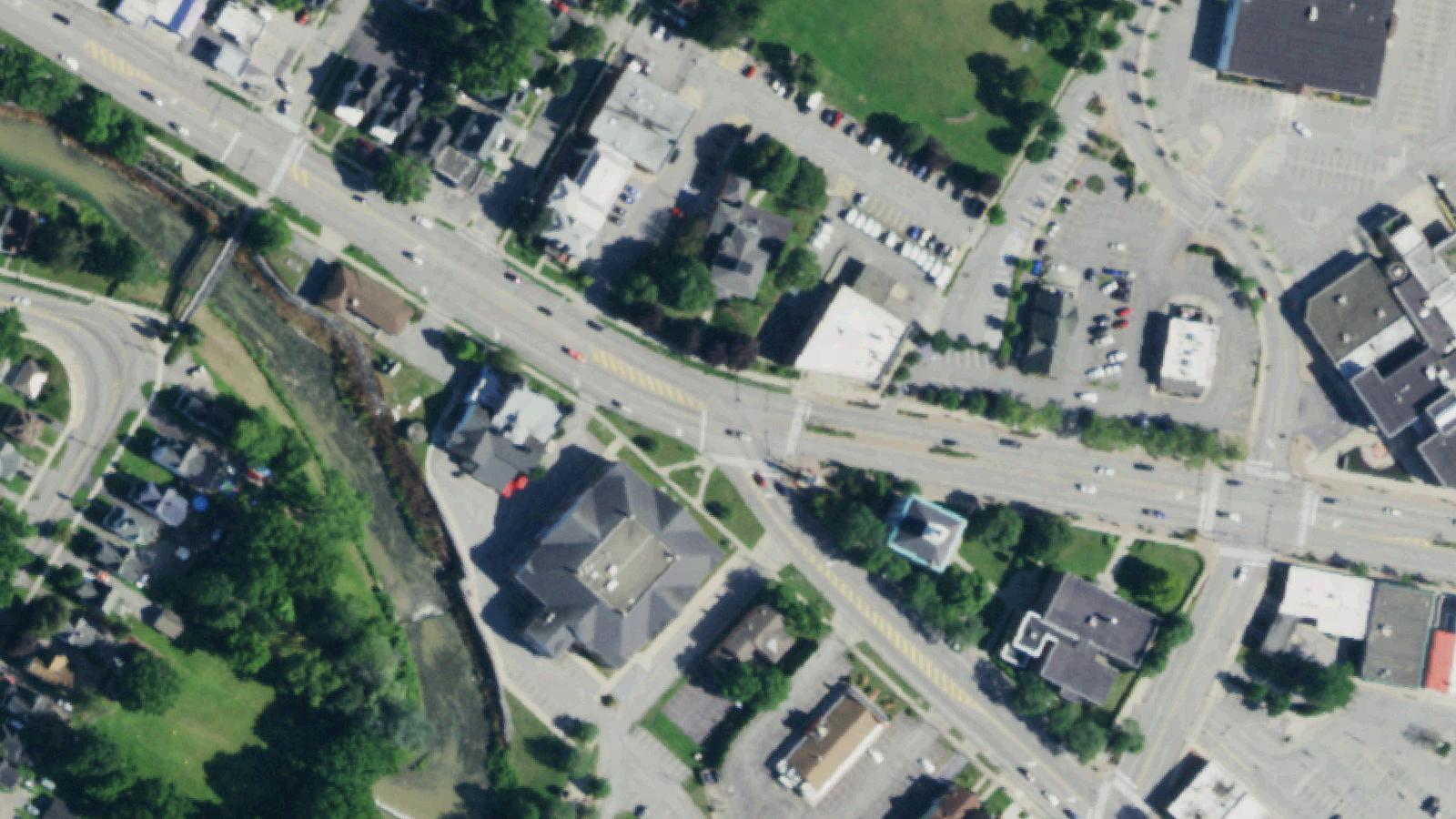Aerial survey view of Tonawanda Creekside North (Old Pioneer Cemetery Site)
