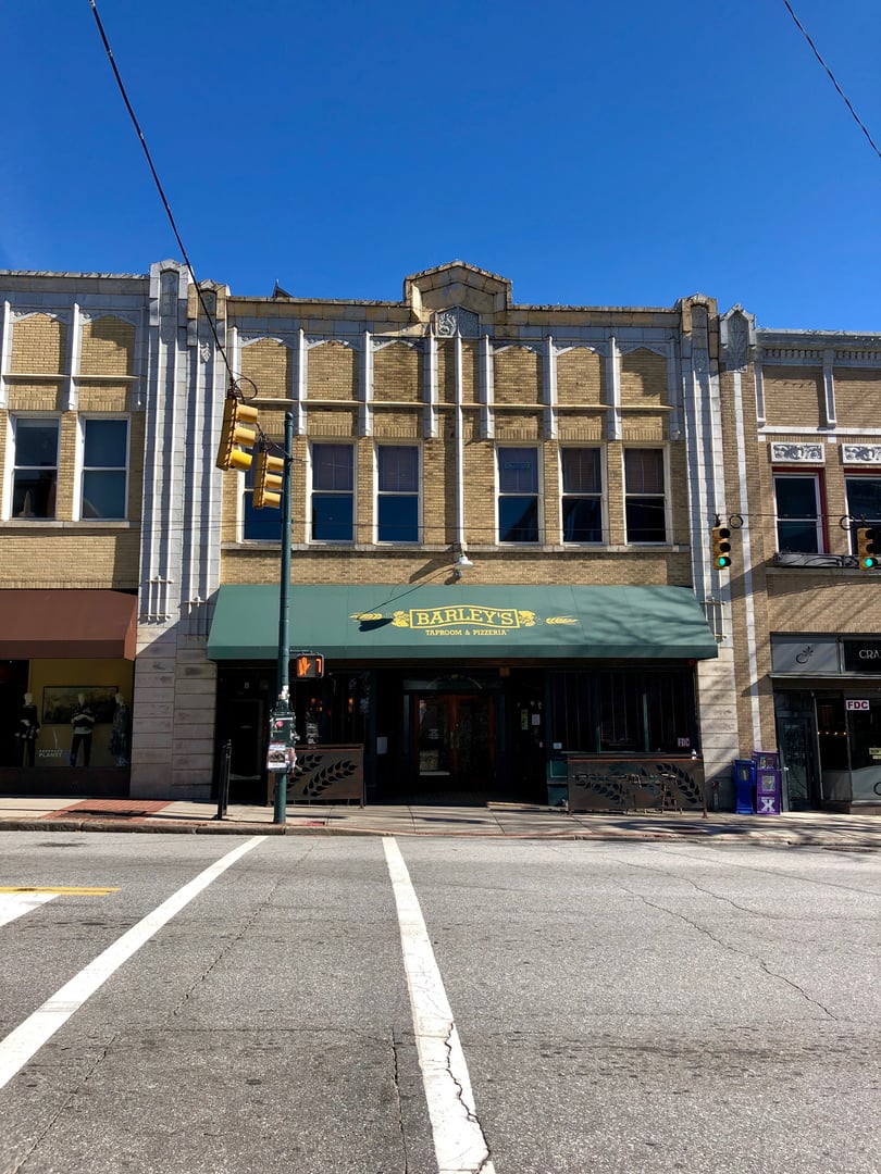 Barley's Taproom storefront on Biltmore Avenue, downtown Asheville